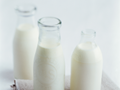Three small glass bottles of milk are pictured against a white background